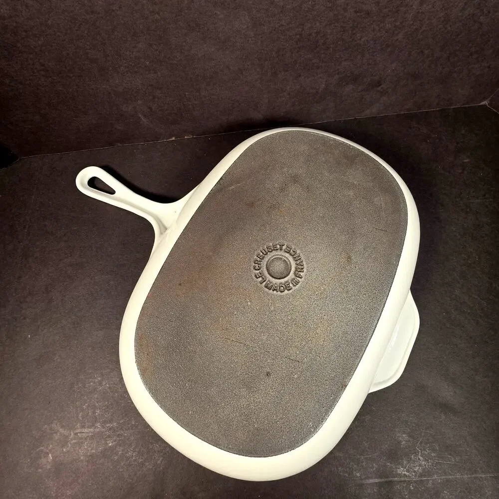 Vintage Le Creuset Oval 40 Skillet White Enameled Cast Iron 12.5